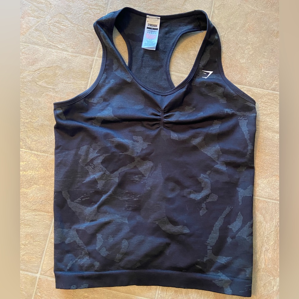 GymShark womens XL tank top, racer back - black camo pattern, worn once